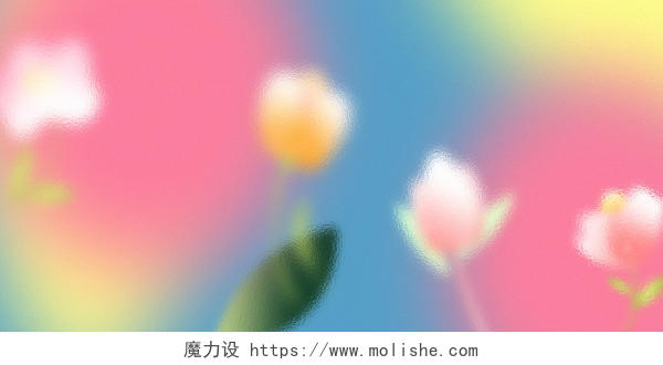 蓝粉色圆形花朵弥散玻璃质感简约唯美文艺小清新春分展板背景背景素材